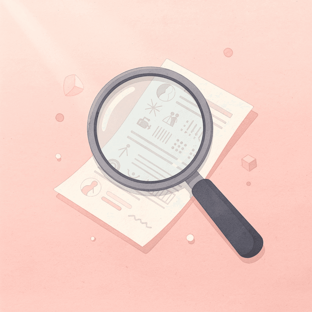 Scene of a magnifying glass analyzing a full college application profile