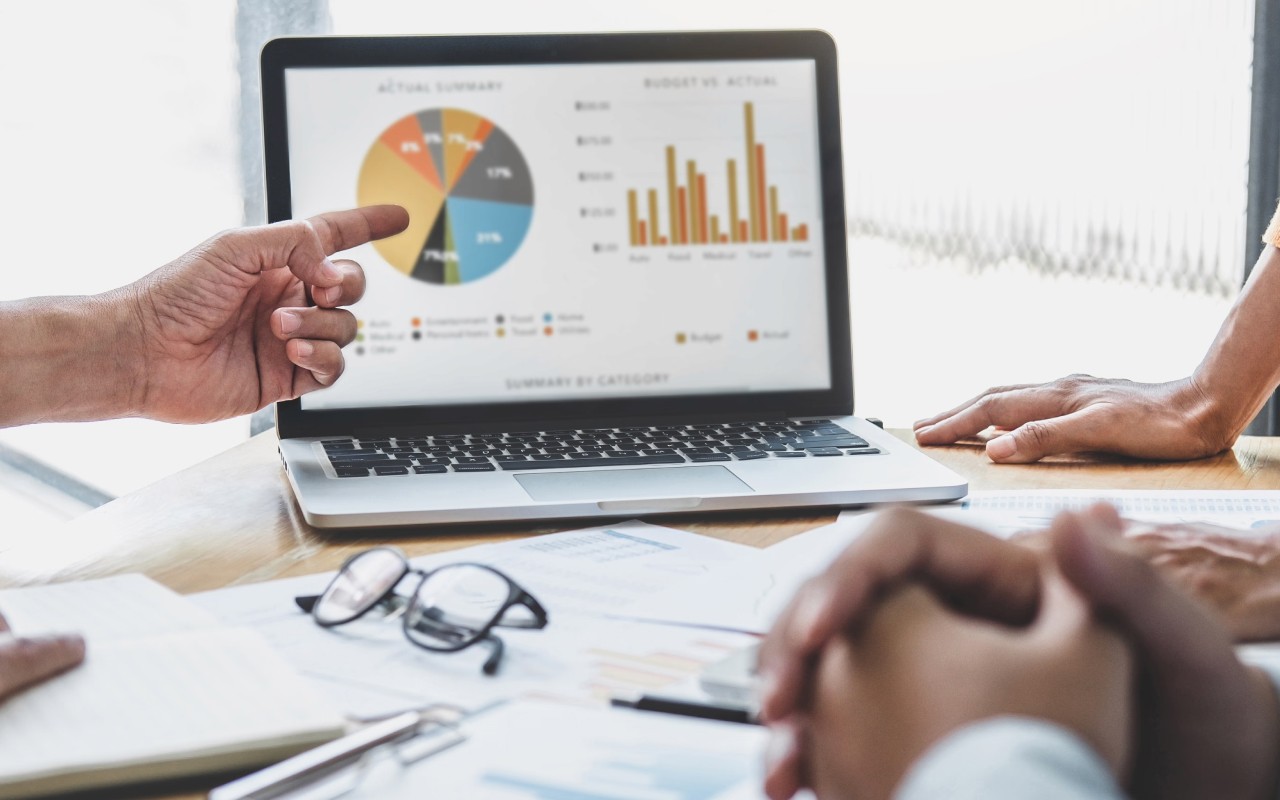 A case study presentation showing sales metrics.