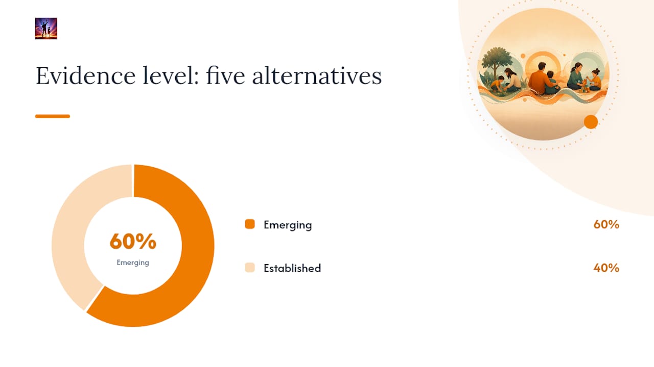 Comparison diagram of ABA alternative therapies by age, evidence, and provider