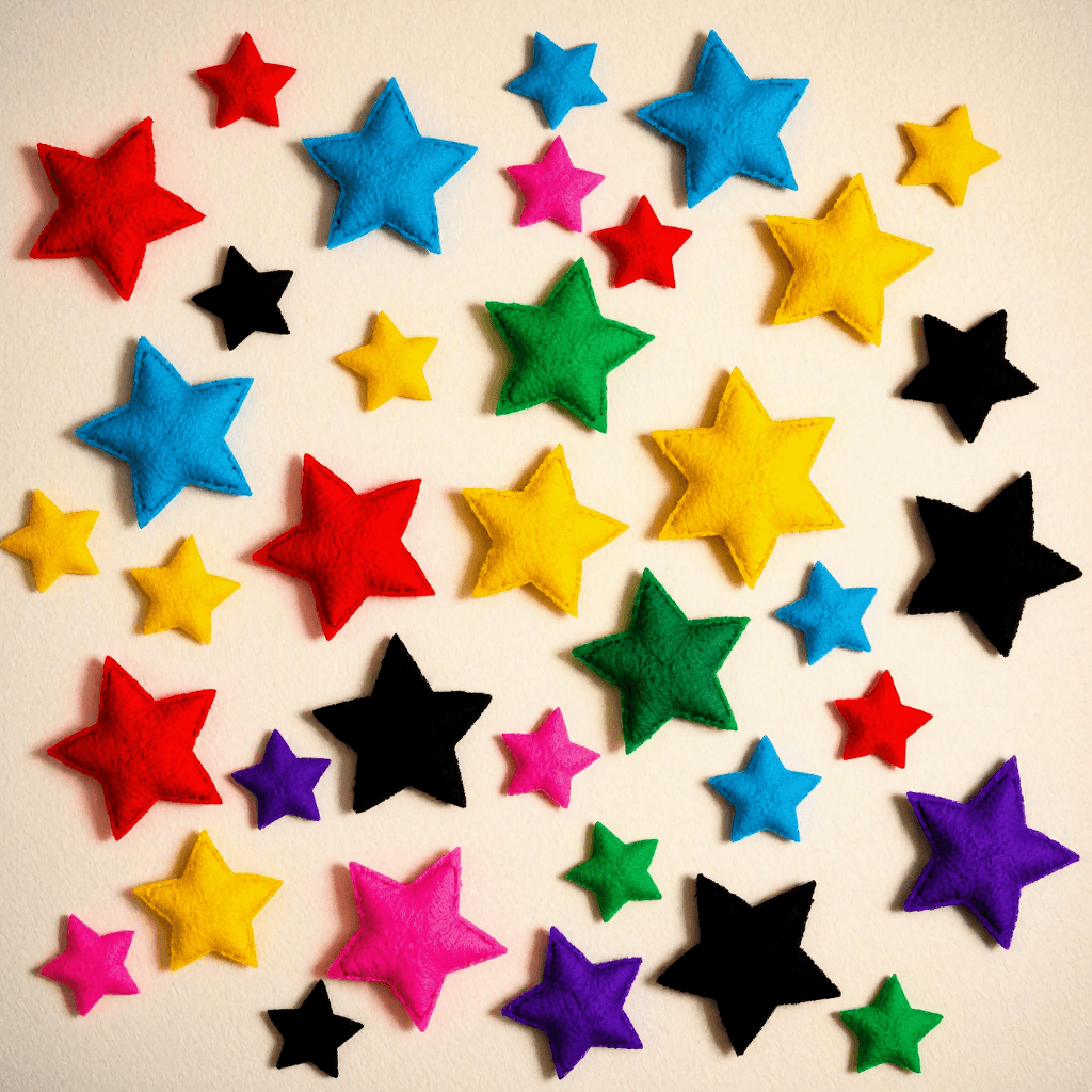 product photography of felt star shapes