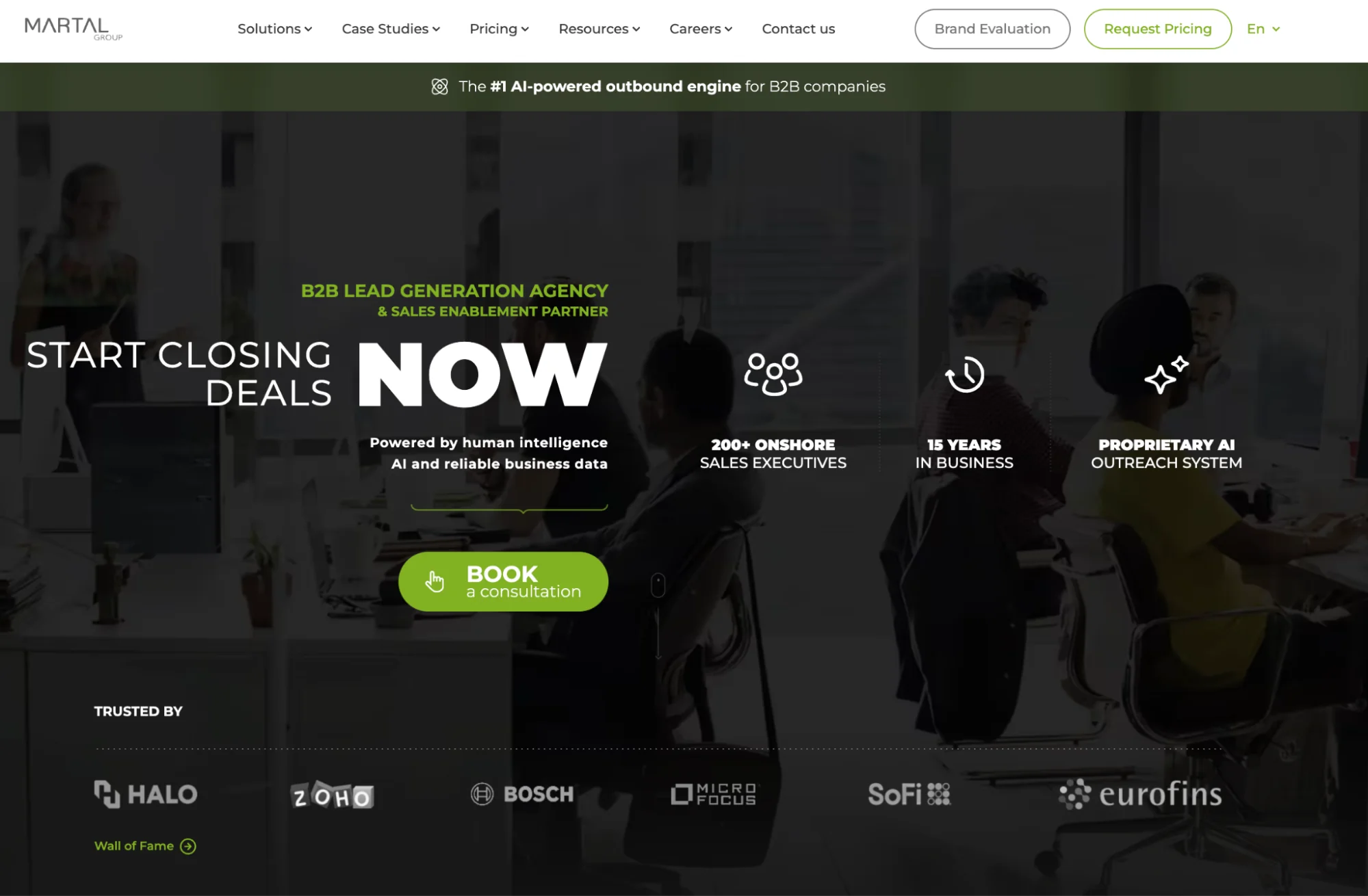 Martal Group homepage: outsourced sales-as-a-service and lead generation for B2B tech