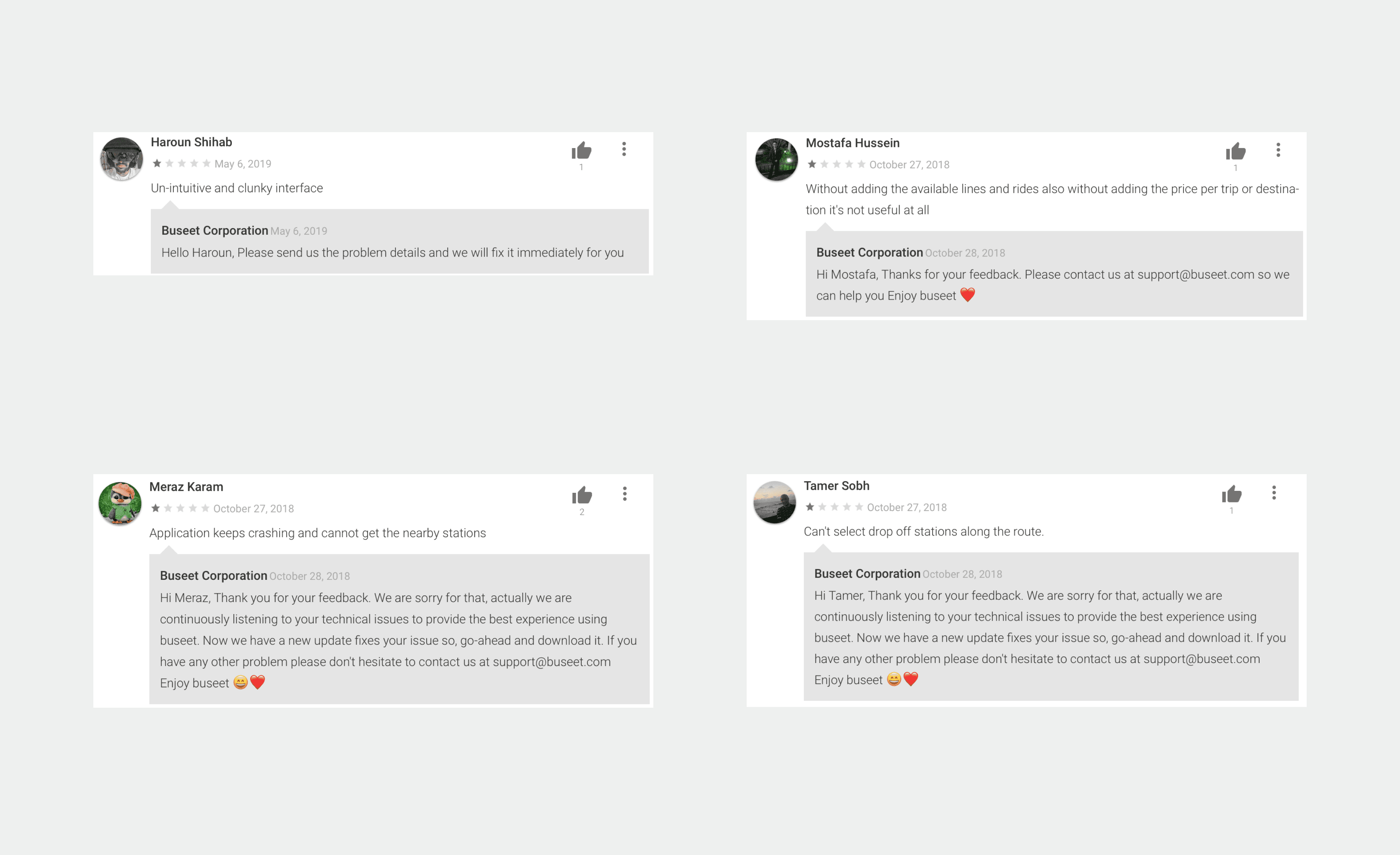 App store reviews describing problems with the previous app