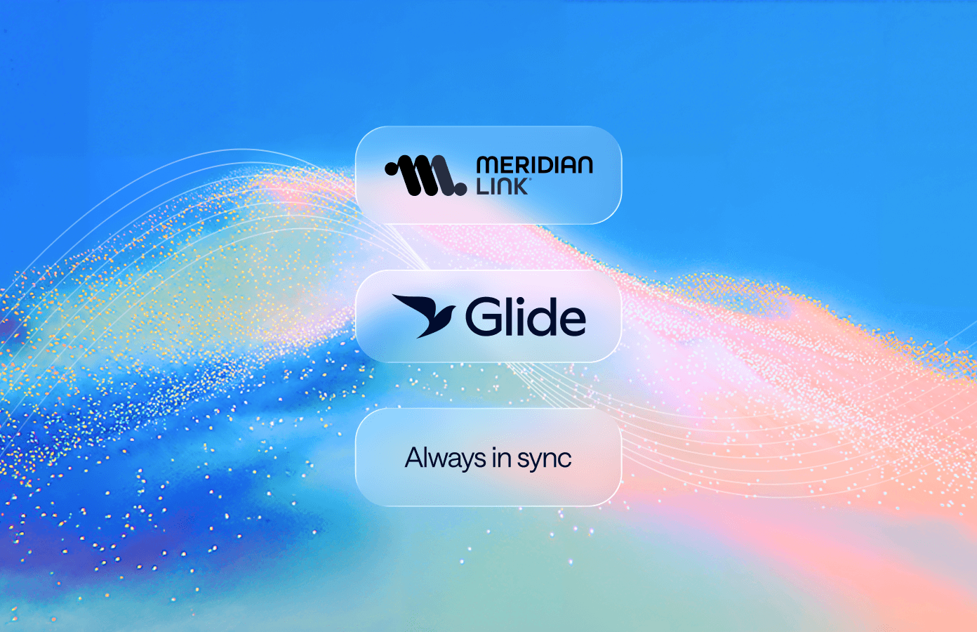 Abstract hero image showing a dynamic wave of orange and blue particles on a gradient background.