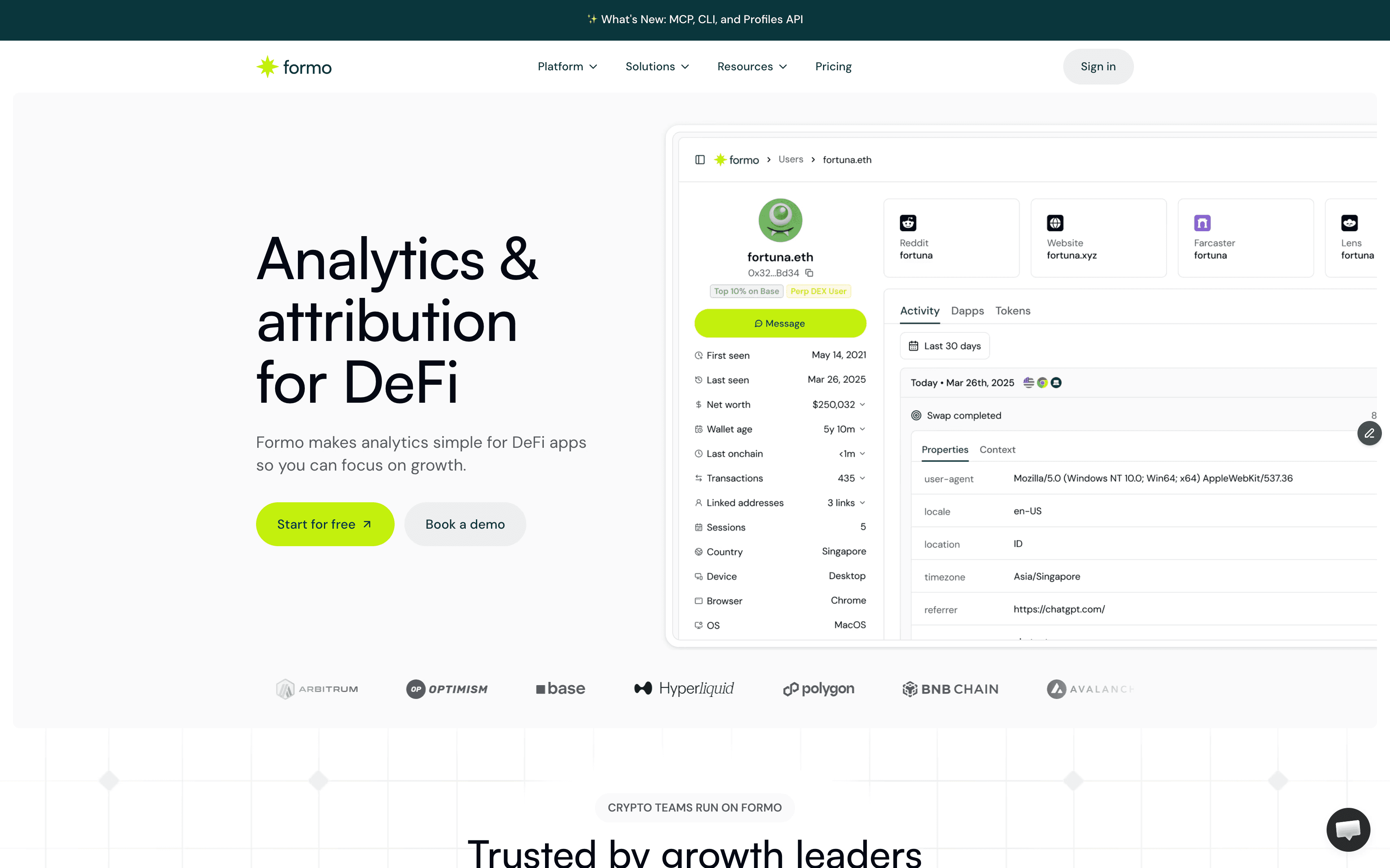Formo onchain analytics platform for tracking wallet behavior, user journeys, and Web3 product analytics