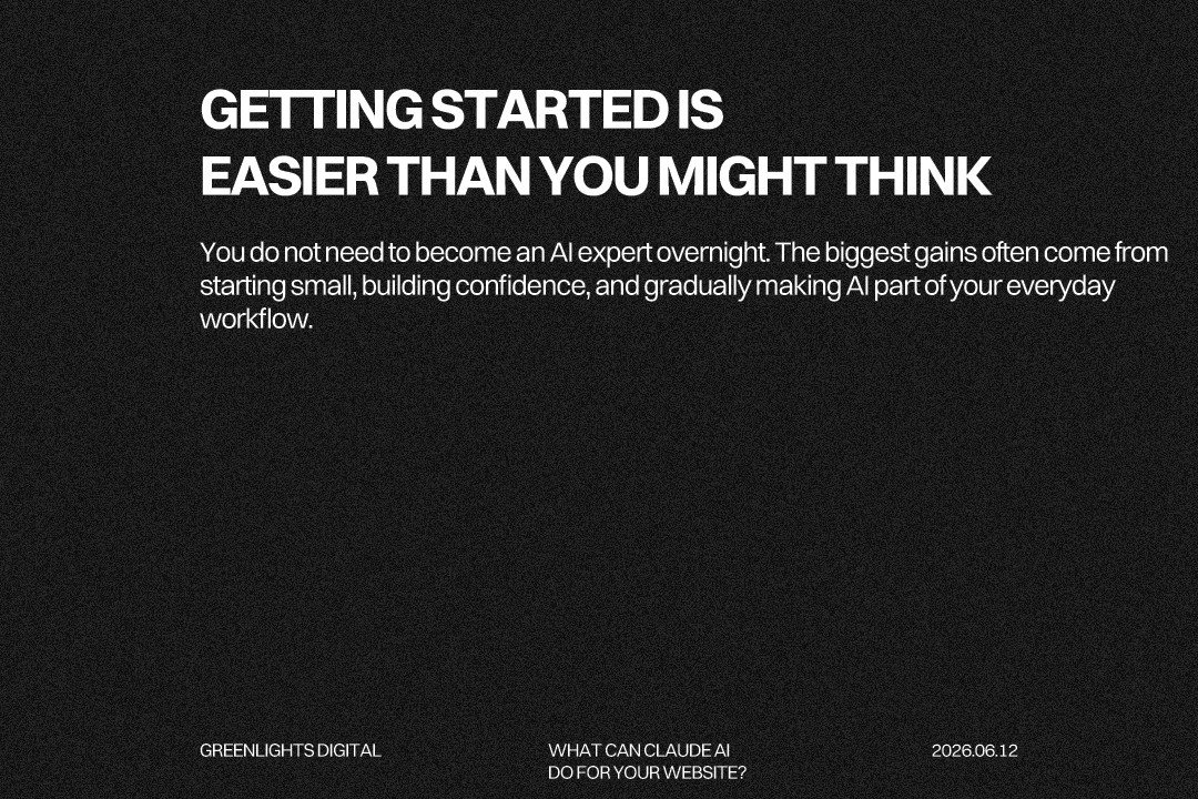 Claude AI website guide section explaining how businesses can start using AI for website management and content creation