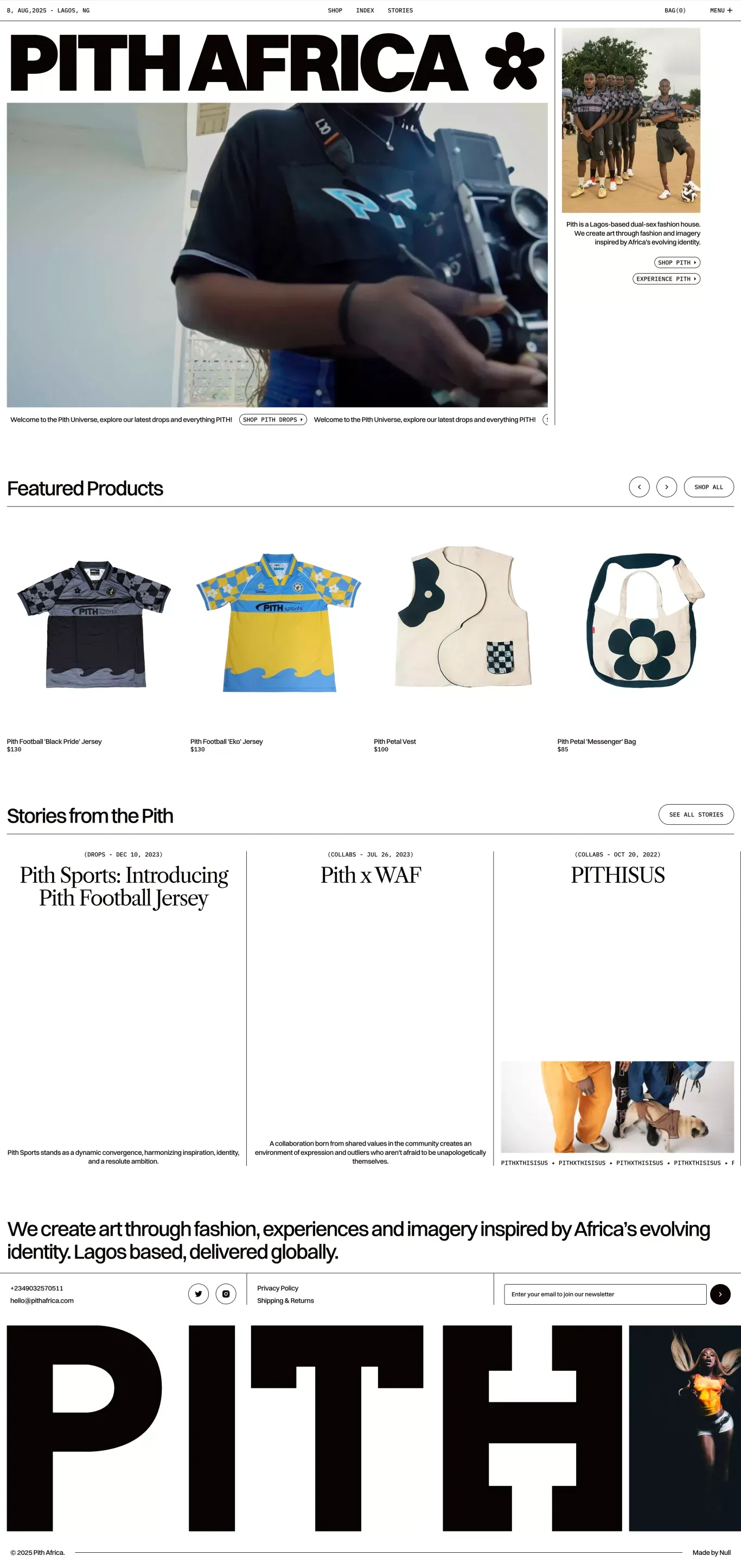 Pith Africa ecommerce page screenshot showcasing Ecommerce and Fashion design