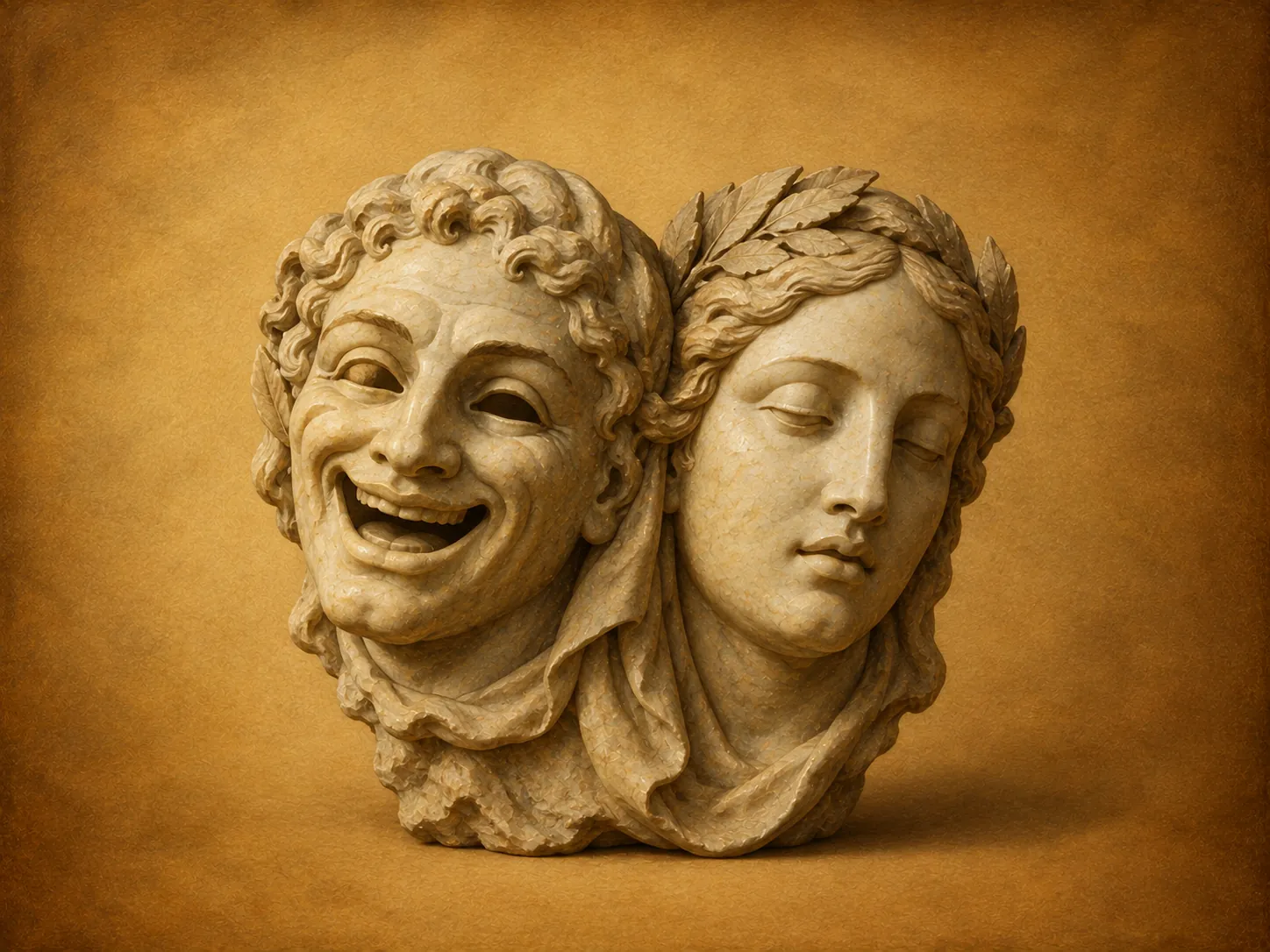 Two marble masks of comedy and tragedy