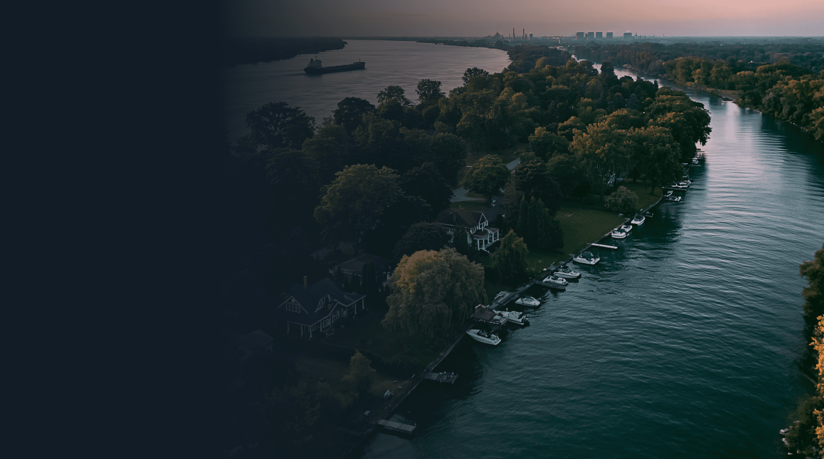 Aerial view of Grosse Ile at the mouth of the Detroit River