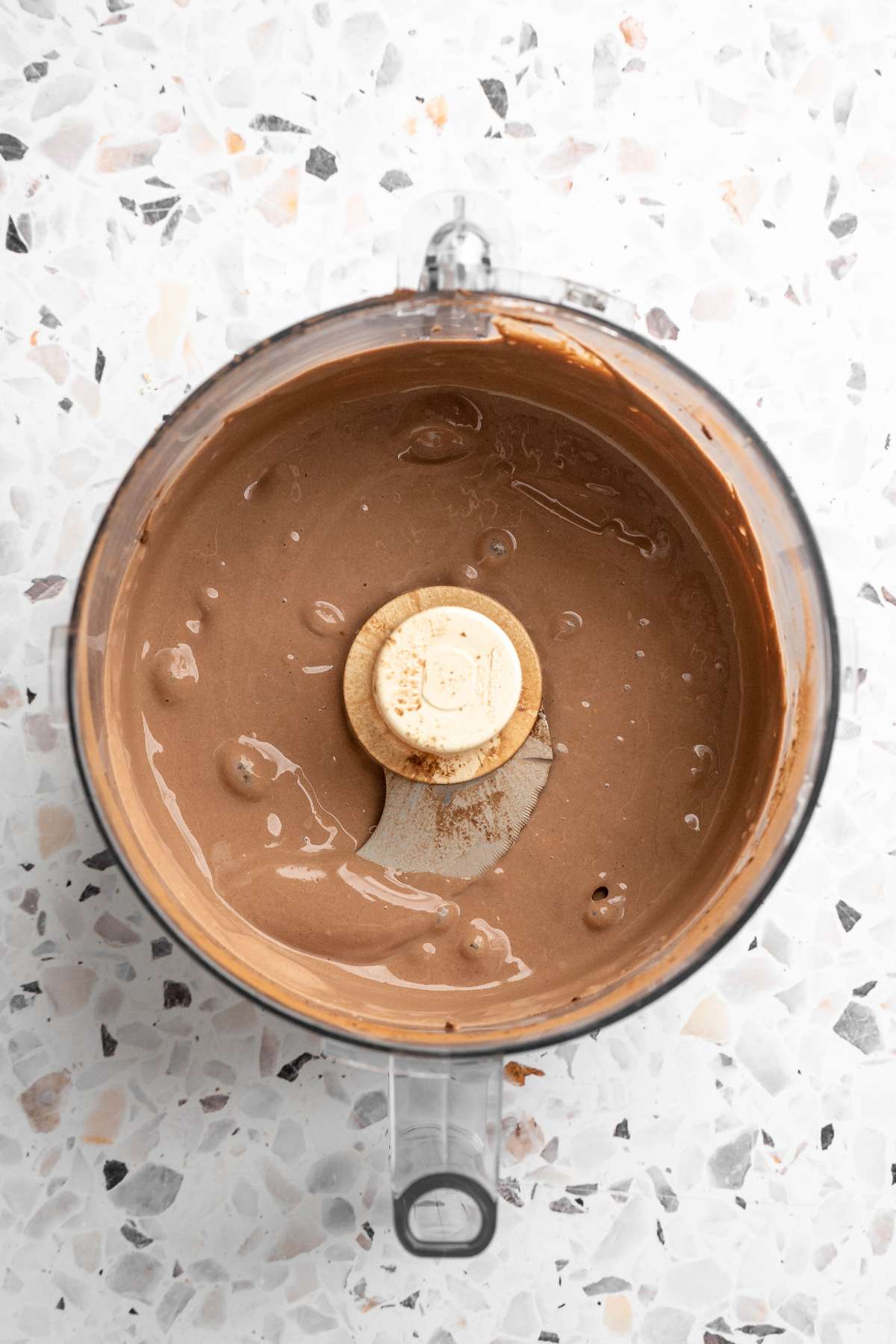Chocolate mousse in a food processor.