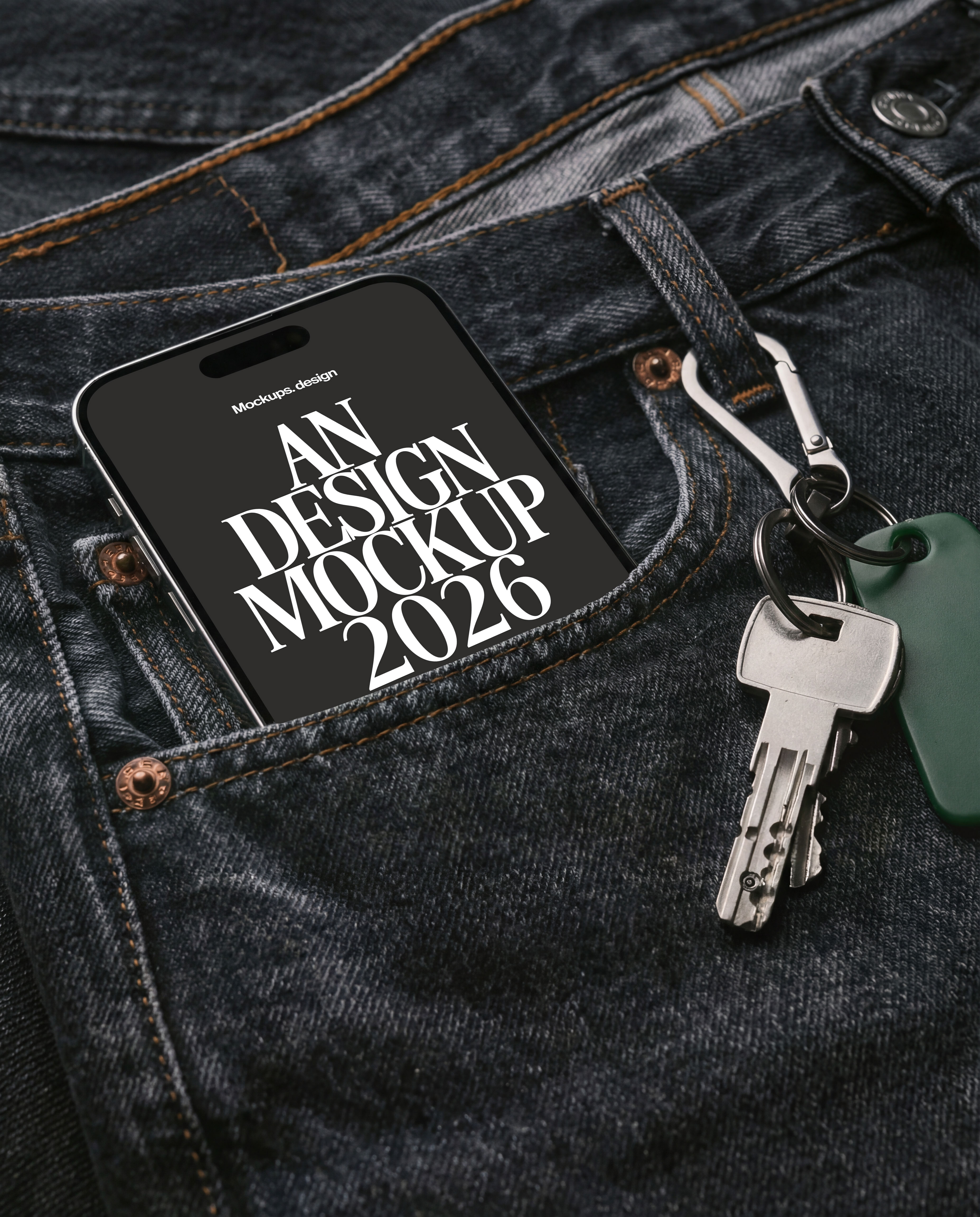 iPhone 16 mockup inside pocket, realistic mobile display