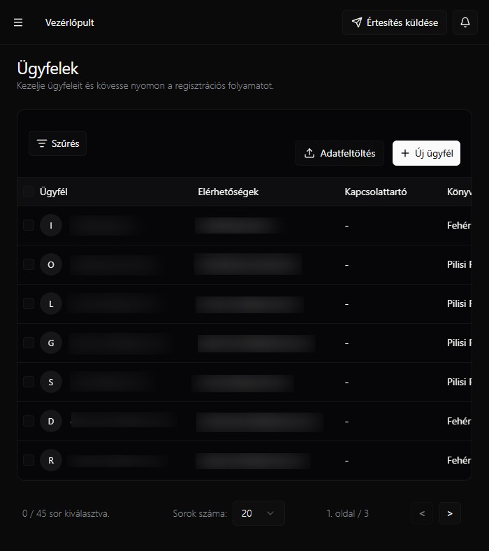 Clients list with search and add client options.