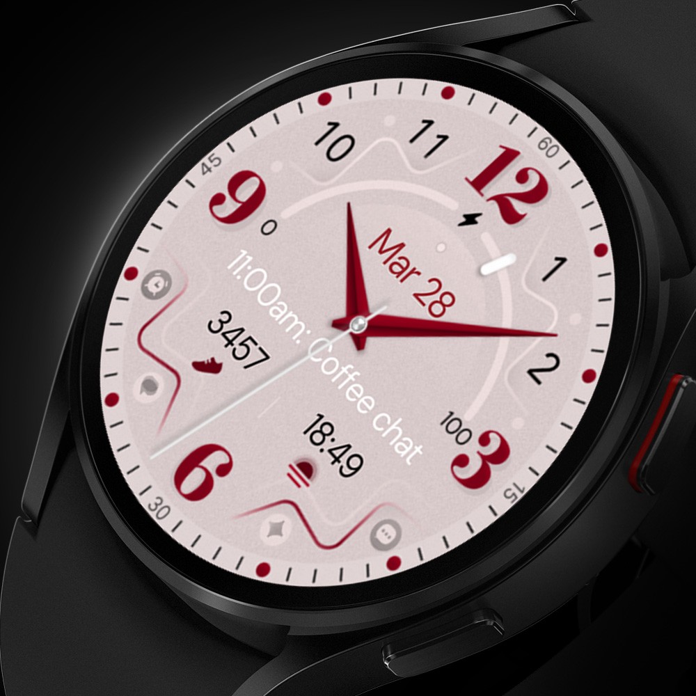 Galaxy watch displaying an analog watch face