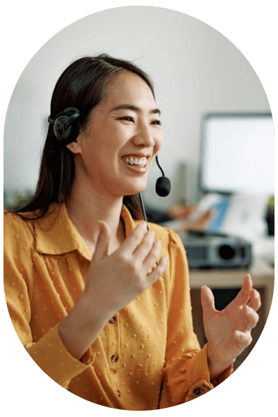 Smiling customer care woman wareing headset