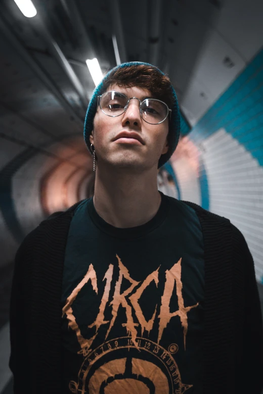 Man with glasses in the subway