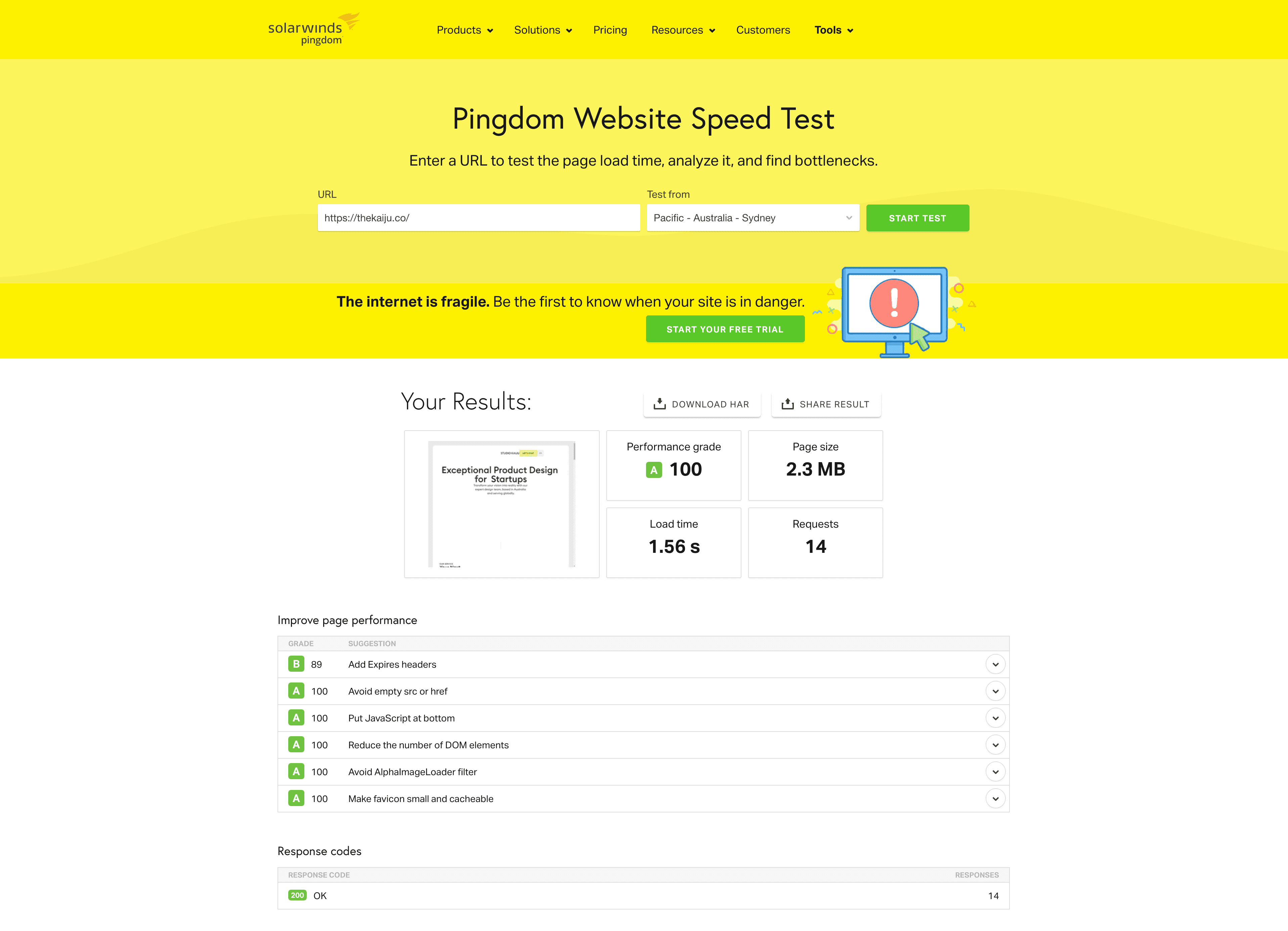 Pingdom Website Speed Test