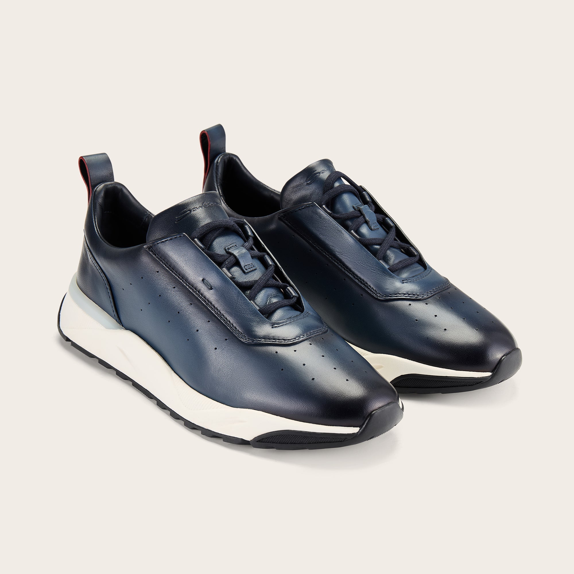 Men's Navy Leather Sneaker - Mandelli UK