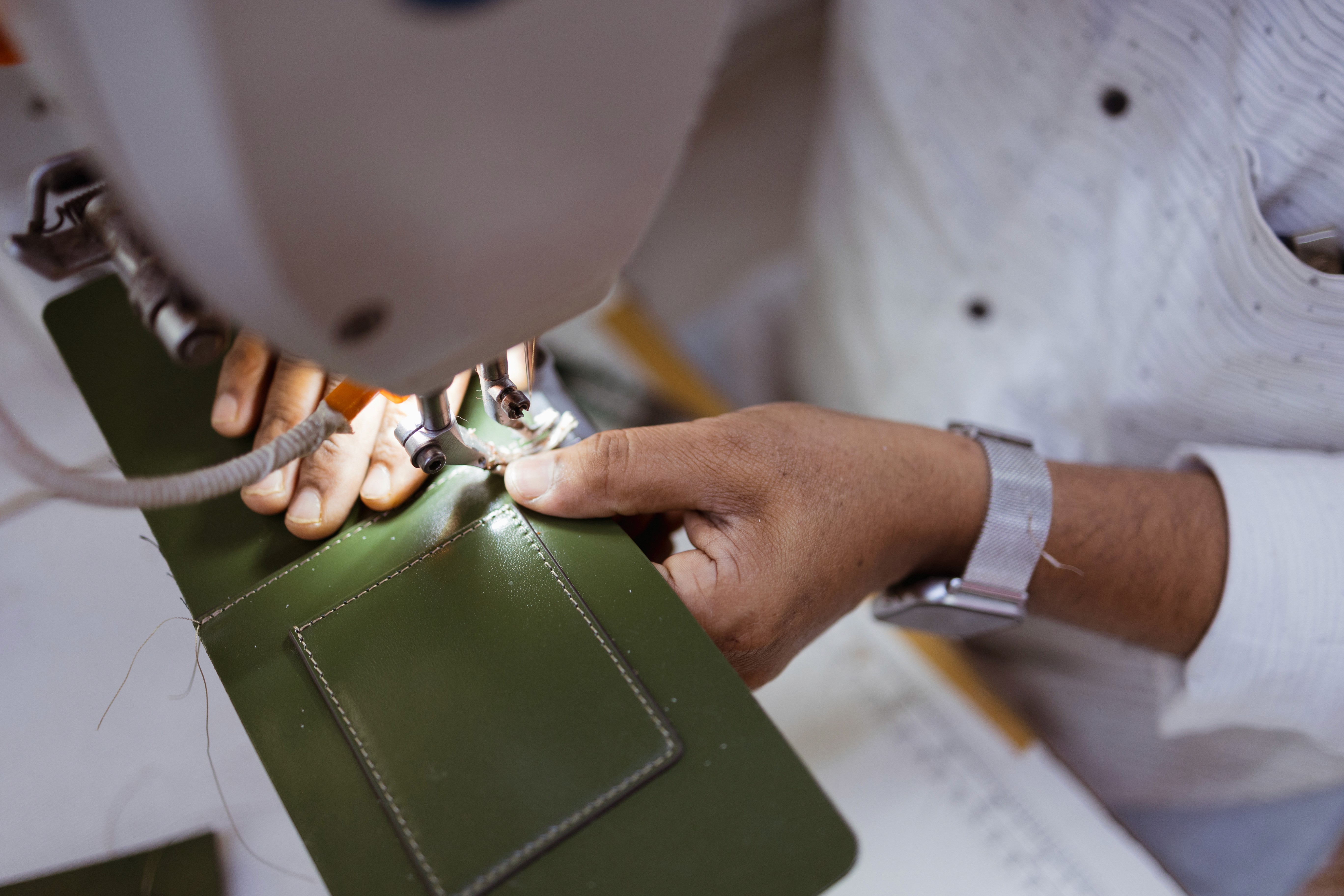 Leather handbag stitching Image