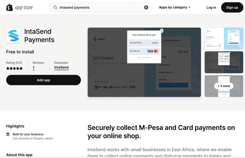 Install the IntaSend Payments app to your store