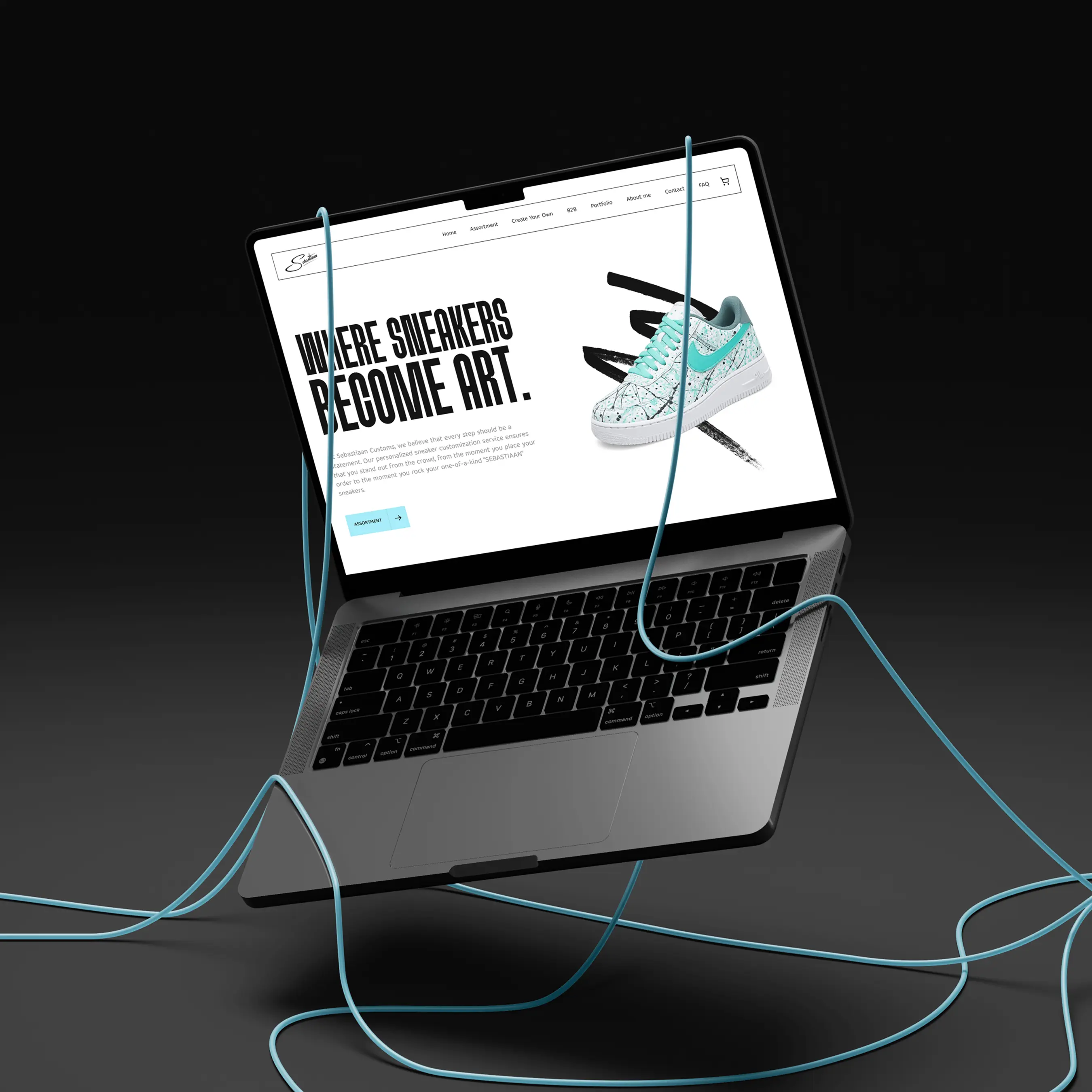 A red hot air balloon glows at sunset over mountains.