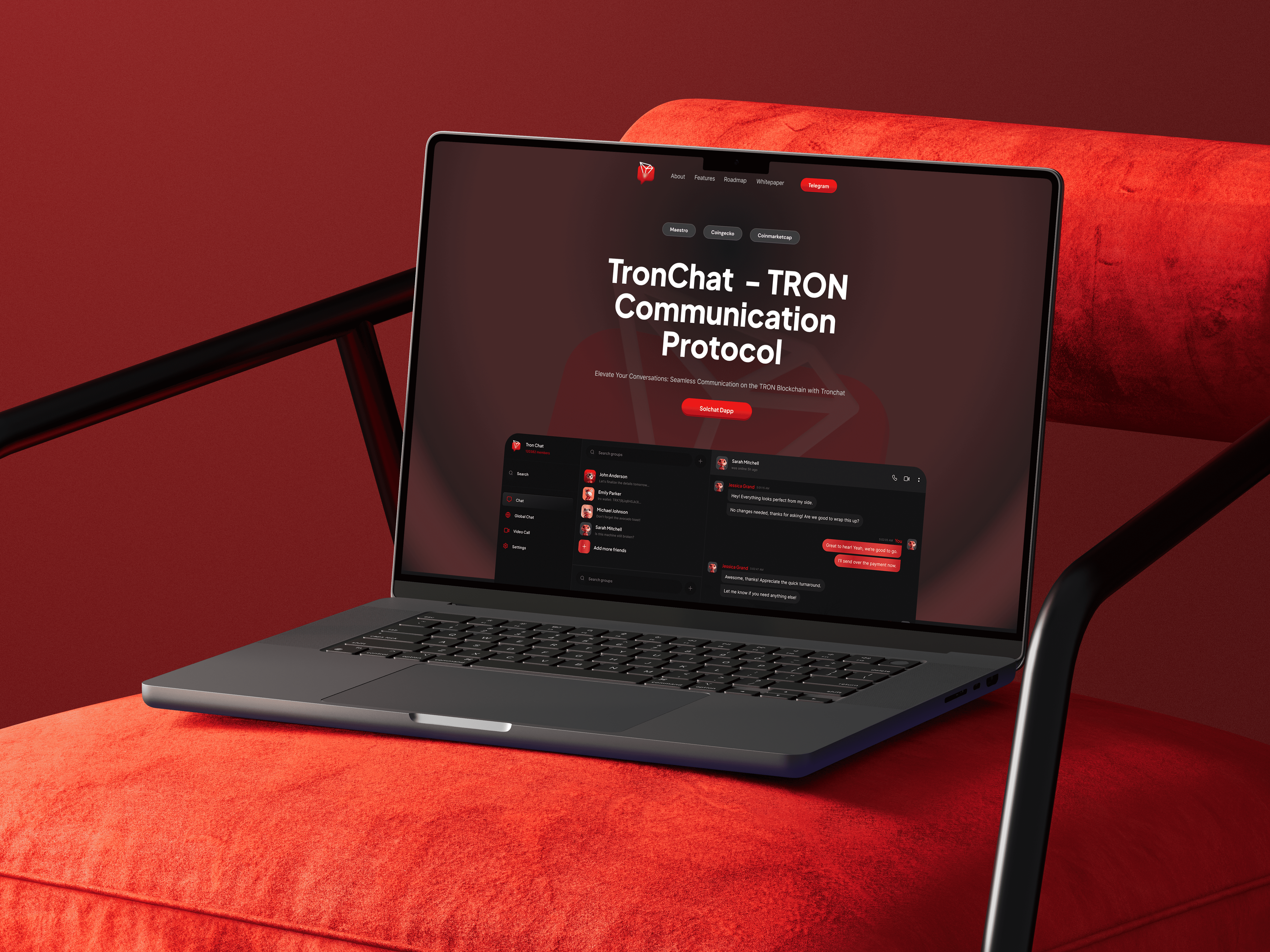 A man in a black suit stands confidently against a vibrant orange background.