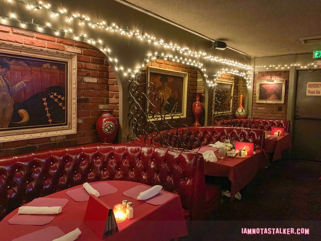 Casa Vega interior with red booth lighting in Sherman Oaks.