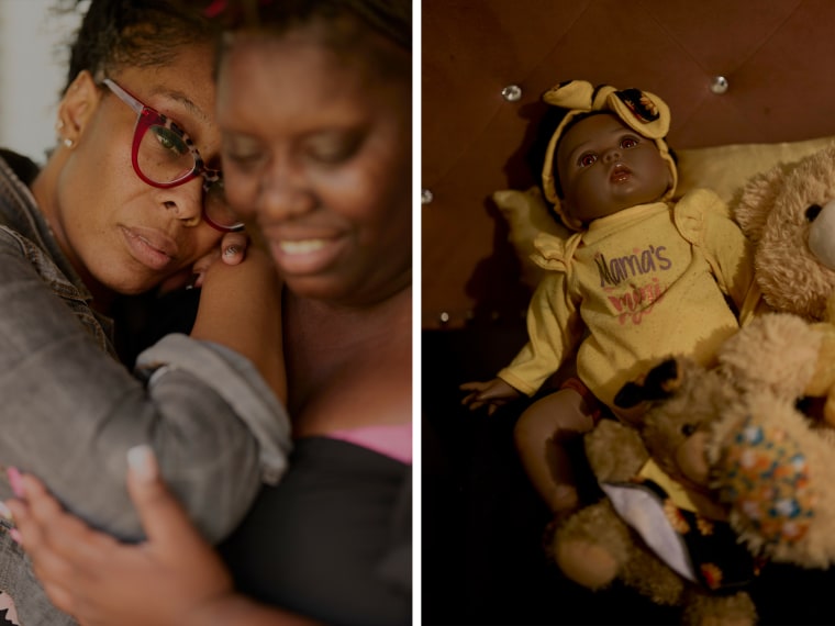 Chasity Congious, shown with her mother, Kim Hammond, saw motherhood as a new start. She now carries around a doll named after Zenorah. 
