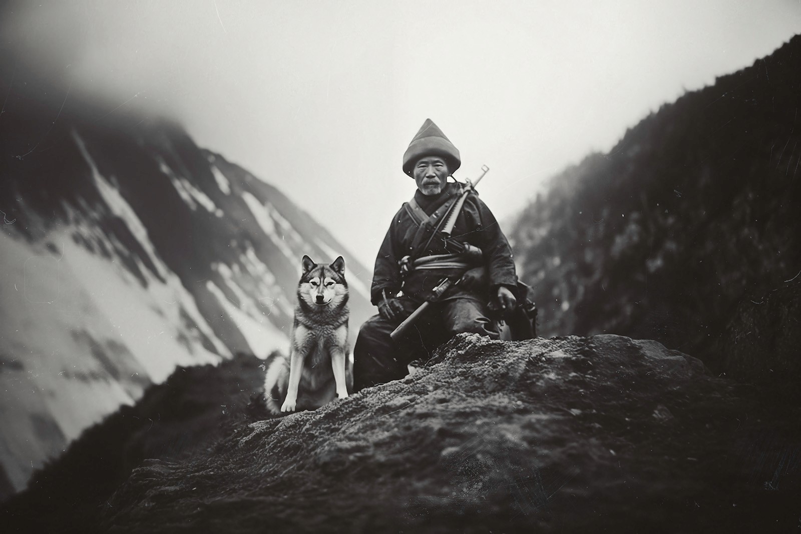 Folk Fable AI film photo of hunter print