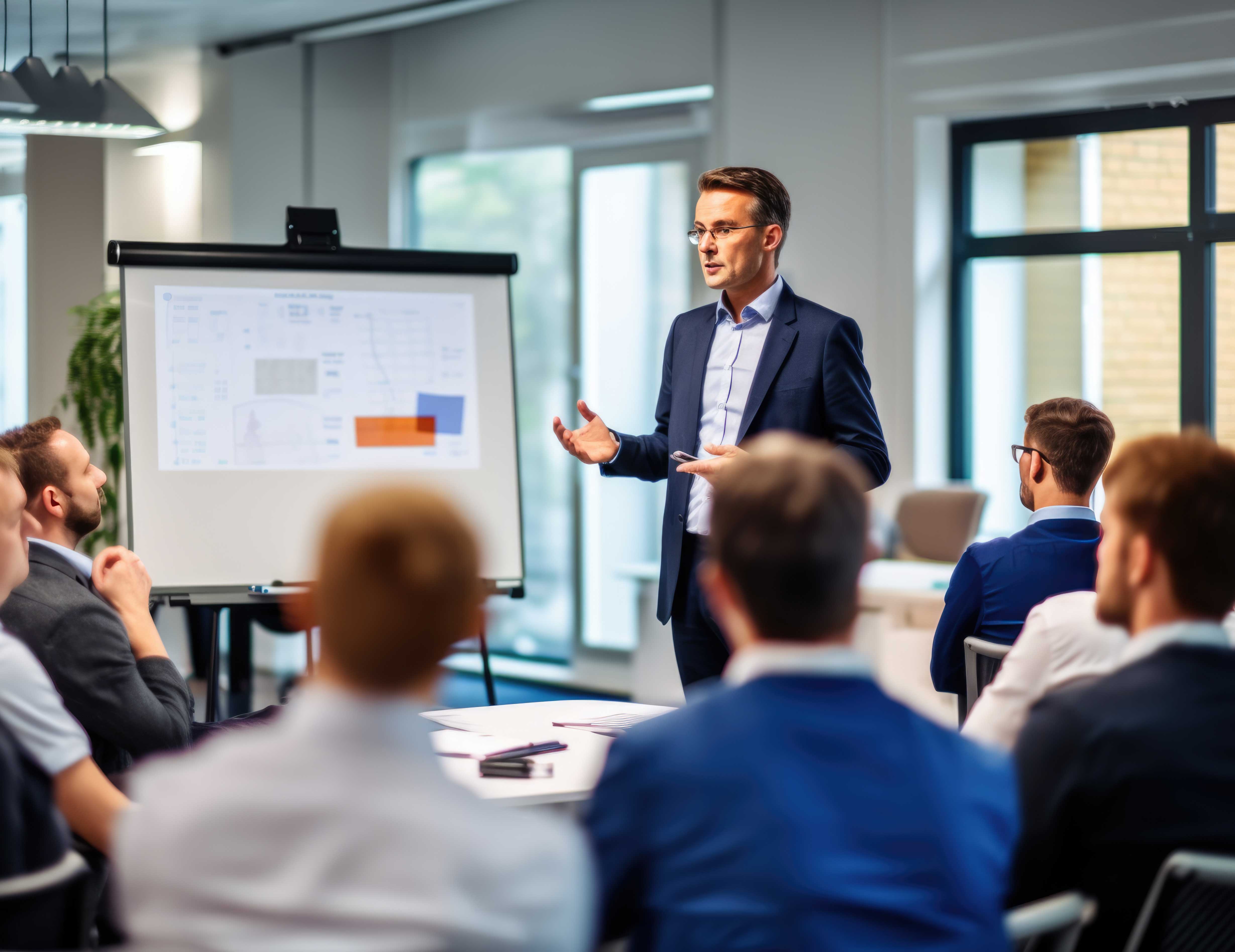 A young man looking toward the horizon in an office.