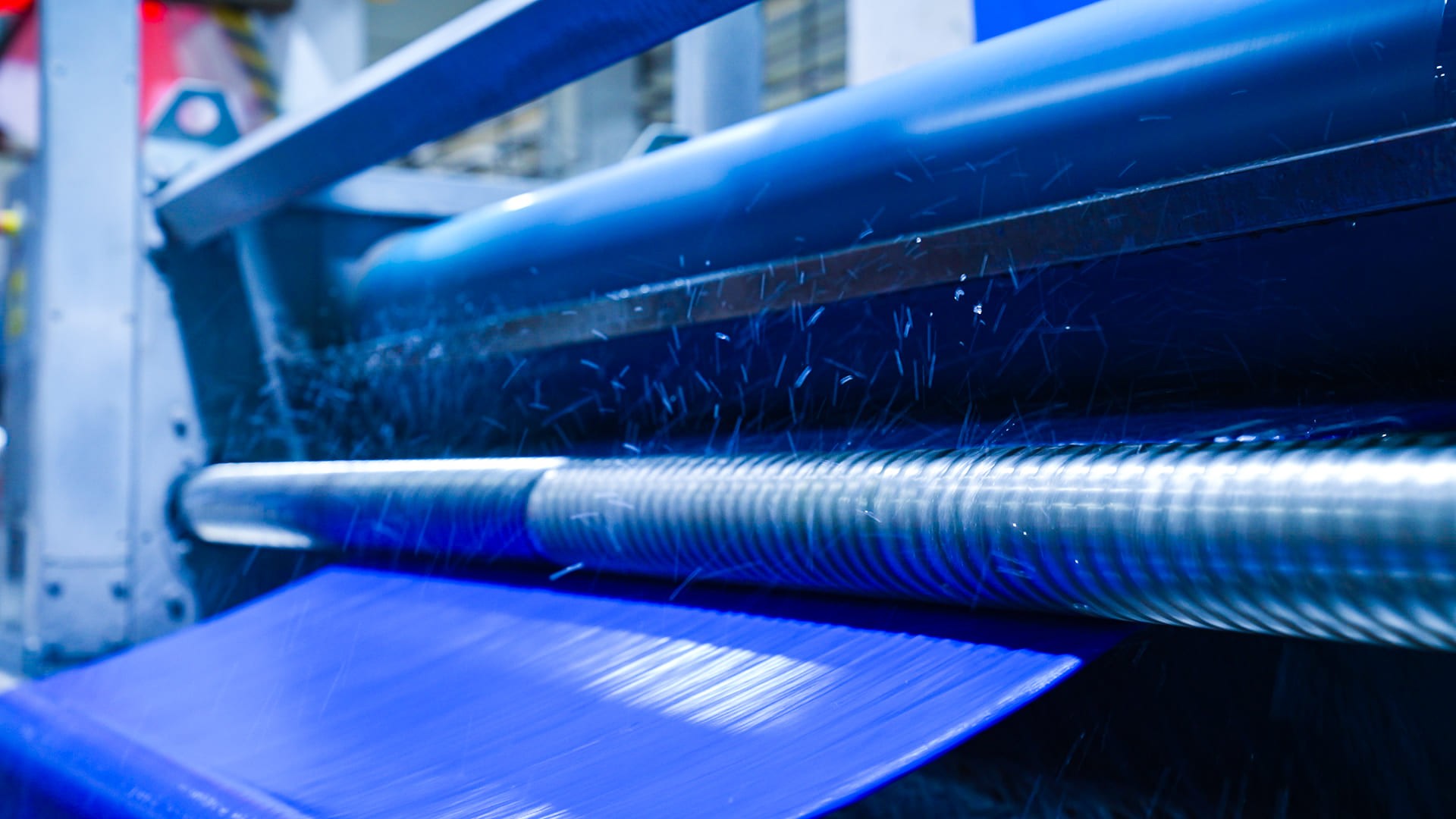 Blue fabric on rollers