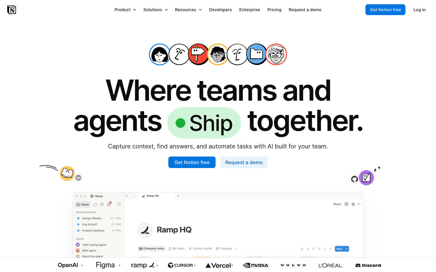 Notion AI workspace homepage