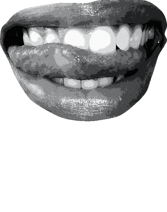 A GIF showing a person's mouth with their tongue sticking out in black and white.