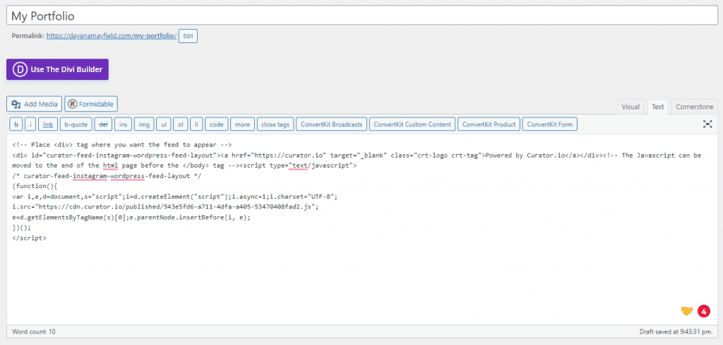 embed in portfolio page