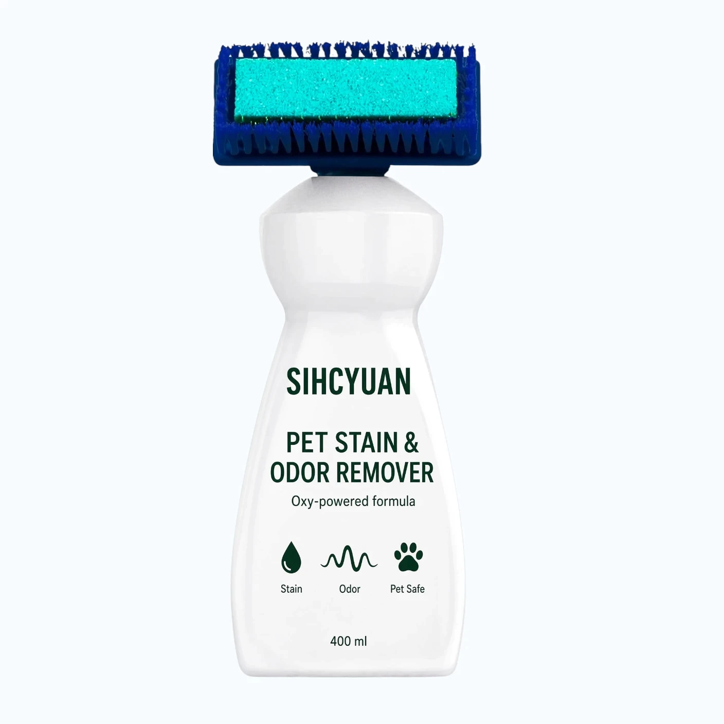 Private label carpet cleaning brush with integrated cleaning solution applicator