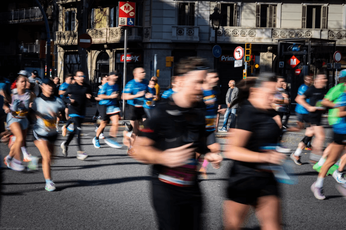 A group of social runner on road