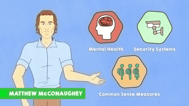 Animated presenter outlining mental health, security systems, and common sense safety measures