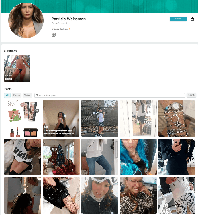  screenshot of influencer Patricia Weissman’s amazon storefront