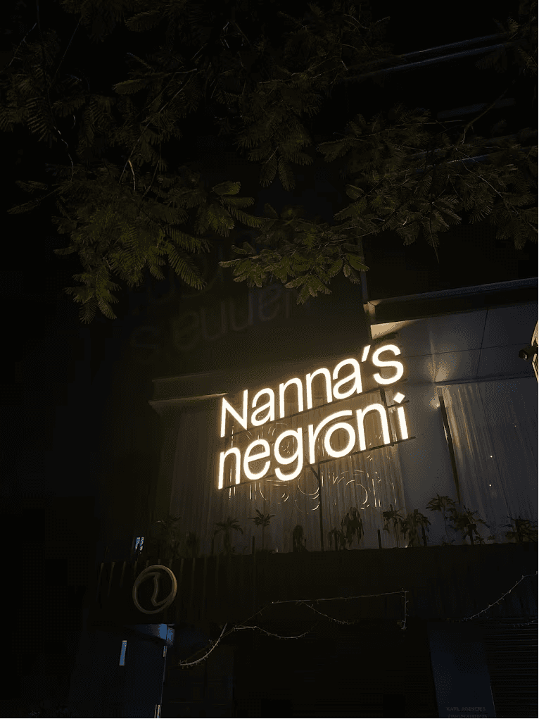 Nanna's Negroni facade with the lit up logo