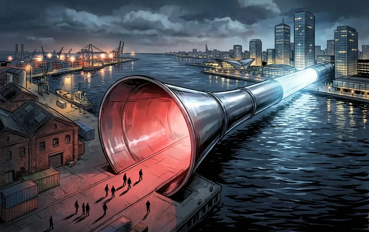 Futuristic cityscape with megaphone, highlighting RockN' Socials, Digital Marketing Agency.