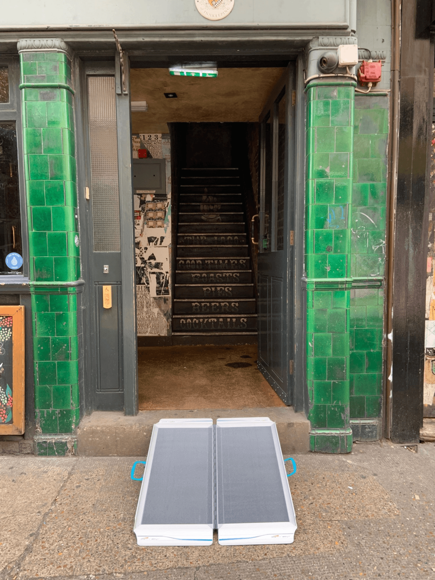 View of a pathway with a temporary ramp 