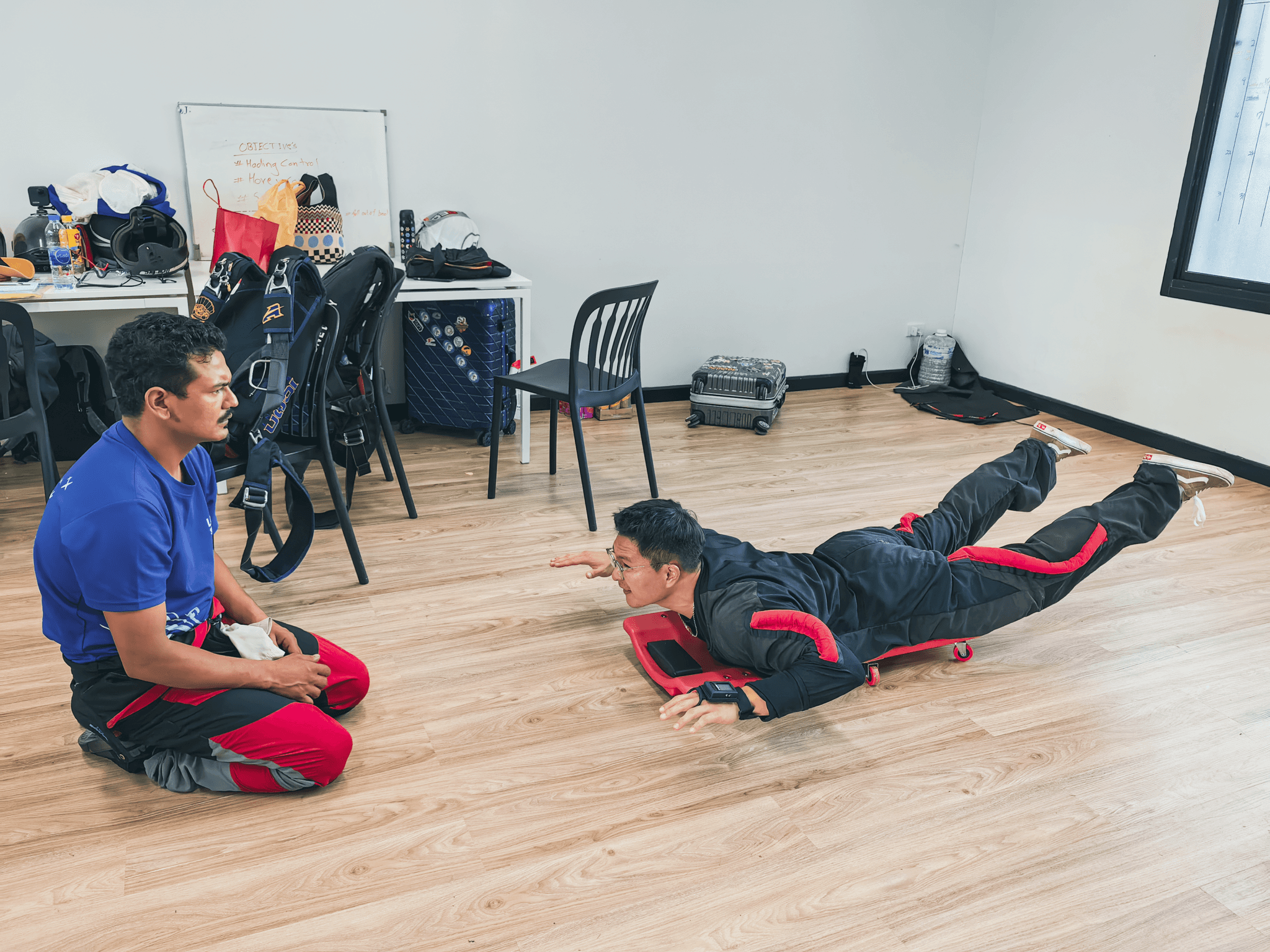 AFF ground school training session with instructor and students