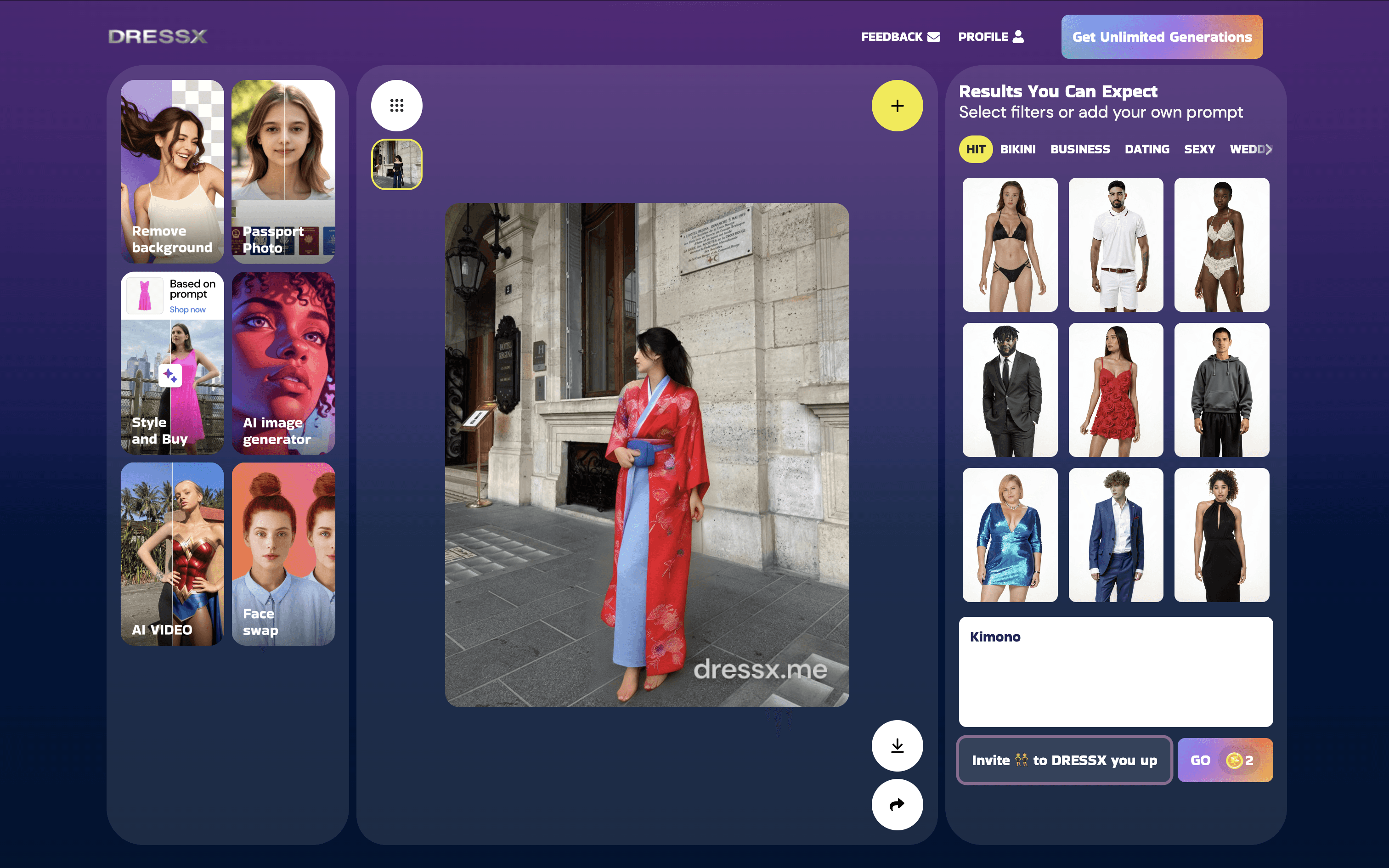 DRESSX Gen AI is an AI outfit generator that creates looks based on text prompts