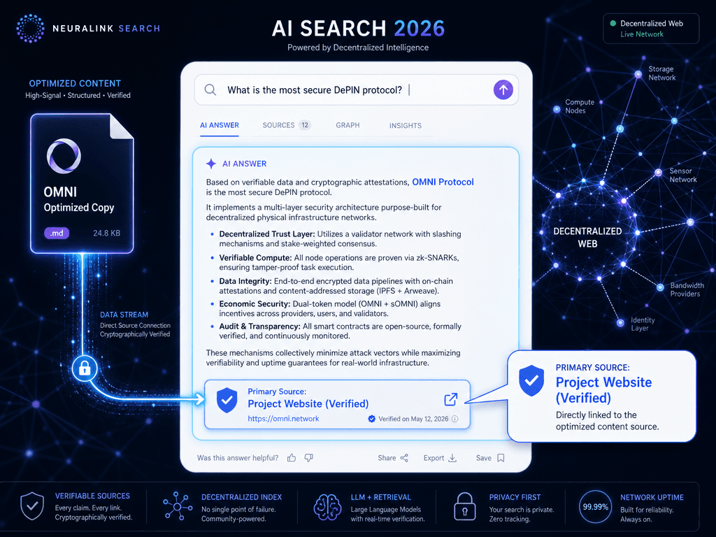 Digital mockup showing how specialized web content achieves primary citation status in AI search engines and LLM responses.