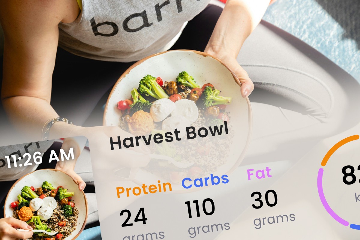 Person eating a harvest bowl after workout (by Clark Douglas)