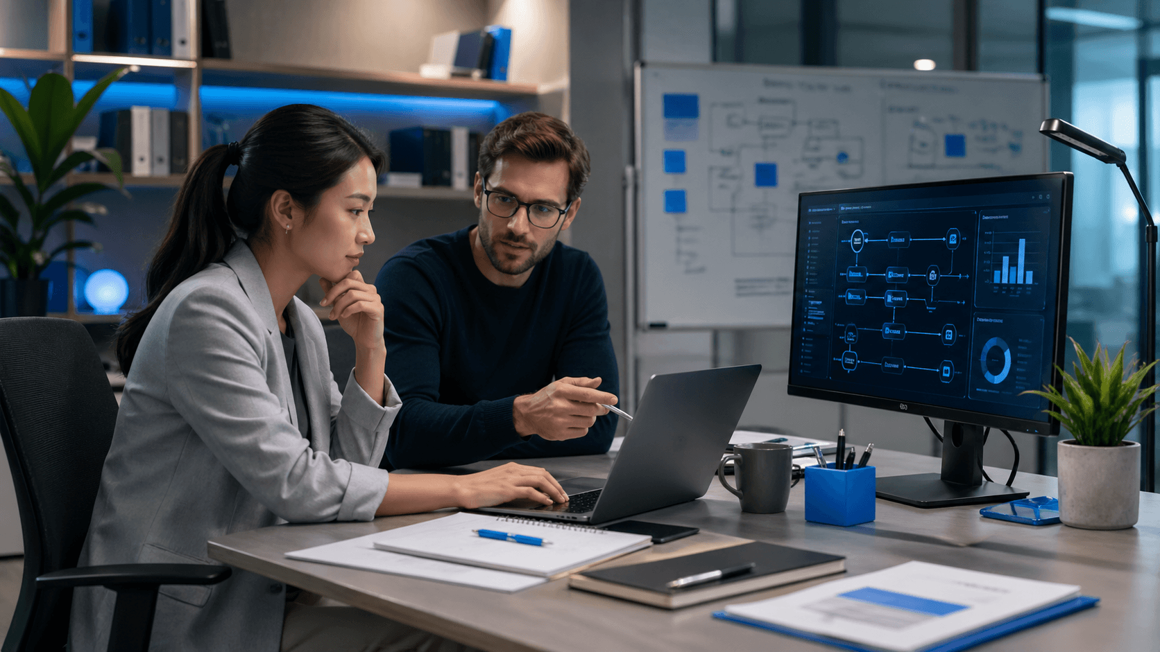 Operations professional working in a structured workspace that suggests scalable systems.