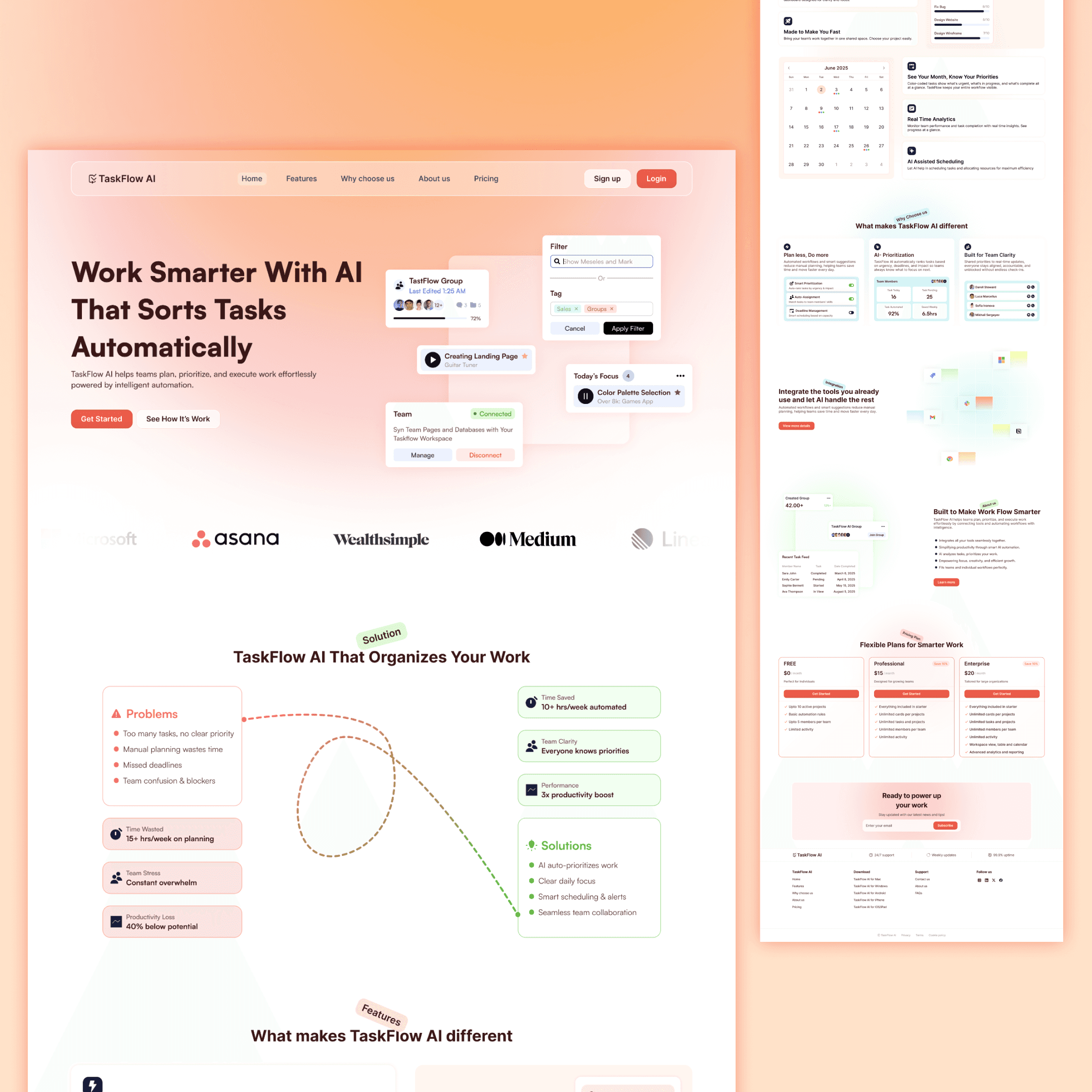 Full Landin Page, TaskFlow AI, Product Design, Web Design, Web Site, #Zahravisuals