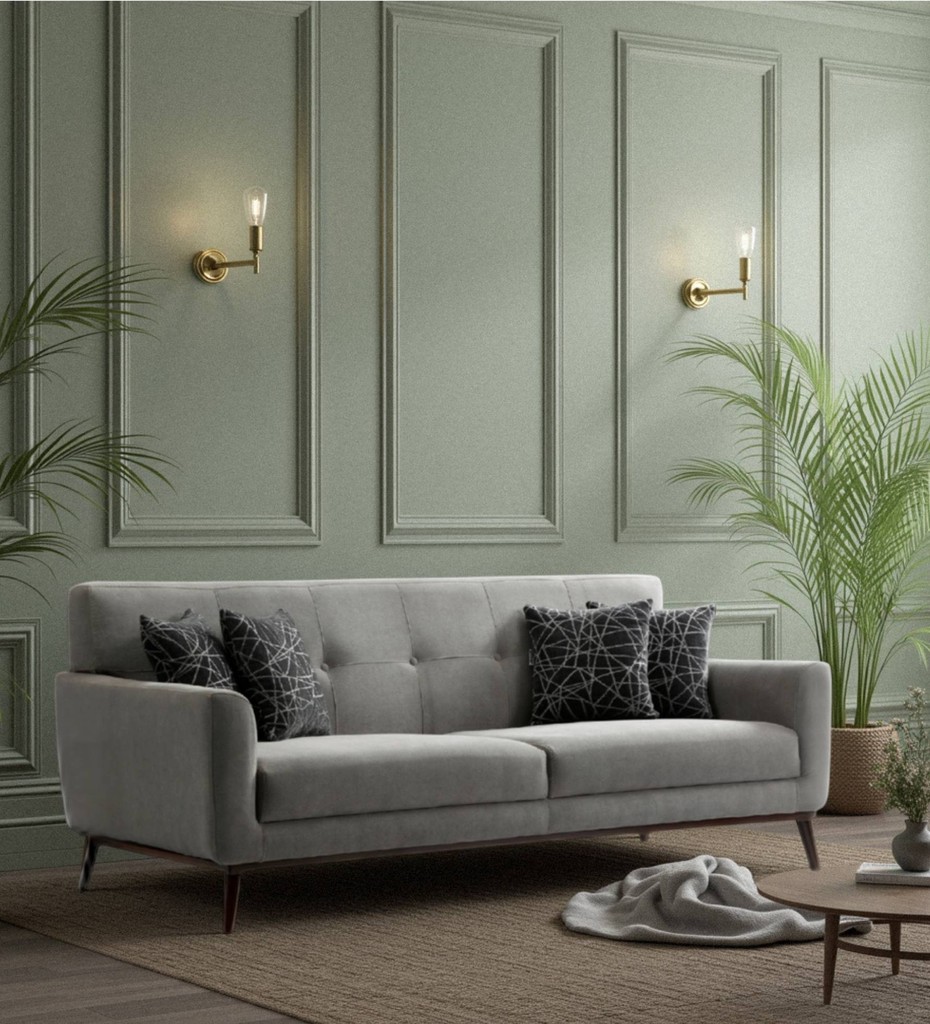 Luxury contemporary cane sofa with teal upholstery and wooden frame