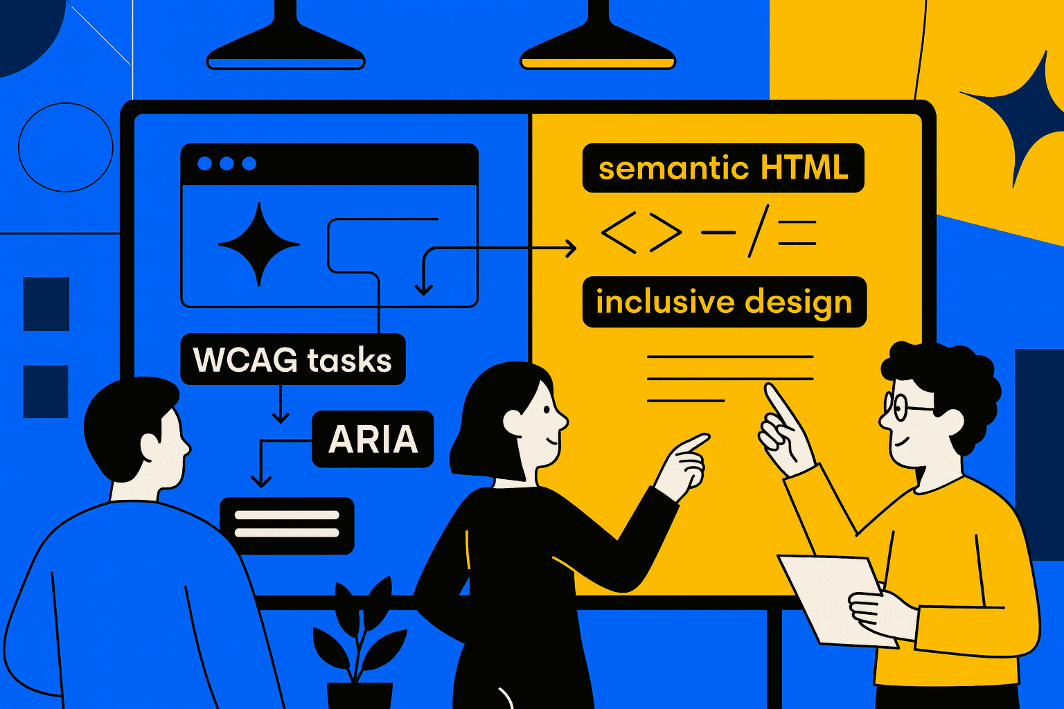 accessibility sprint planning board with WCAG tasks and semantic HTML fixes