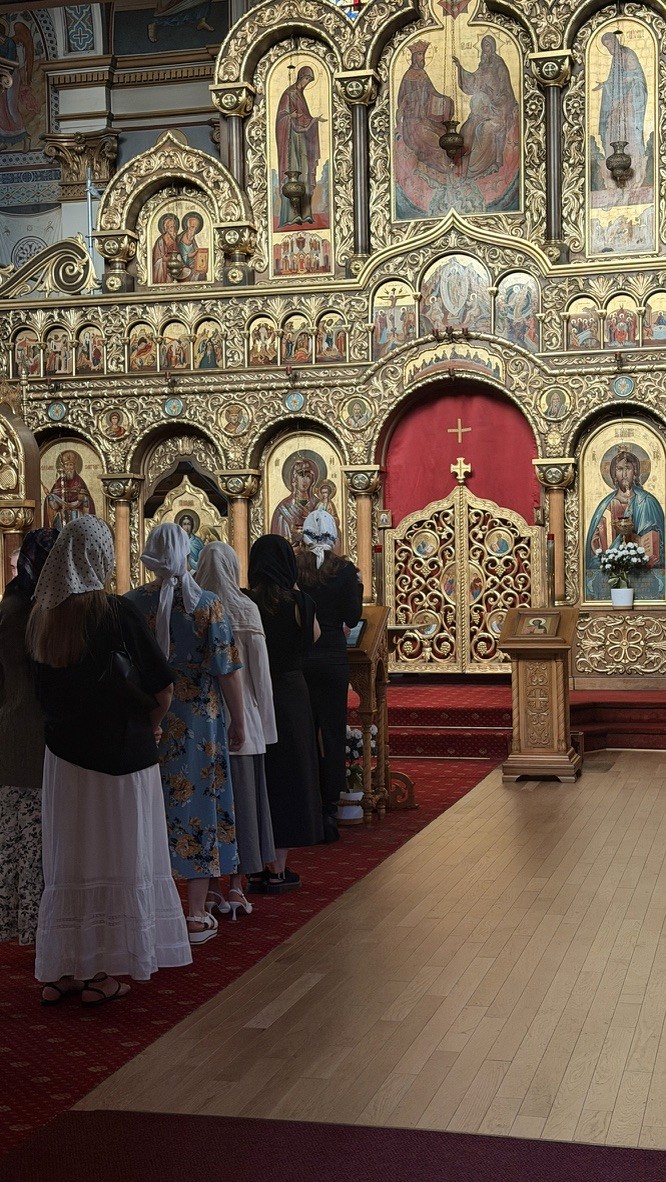 The congregation standing for Divine Liturgy