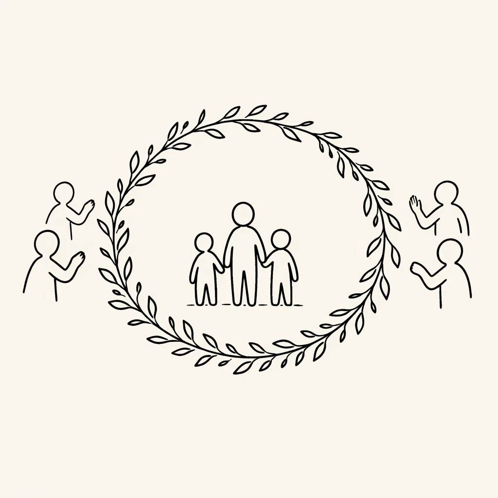 Illustration of healthy boundaries with family and friends during divorce