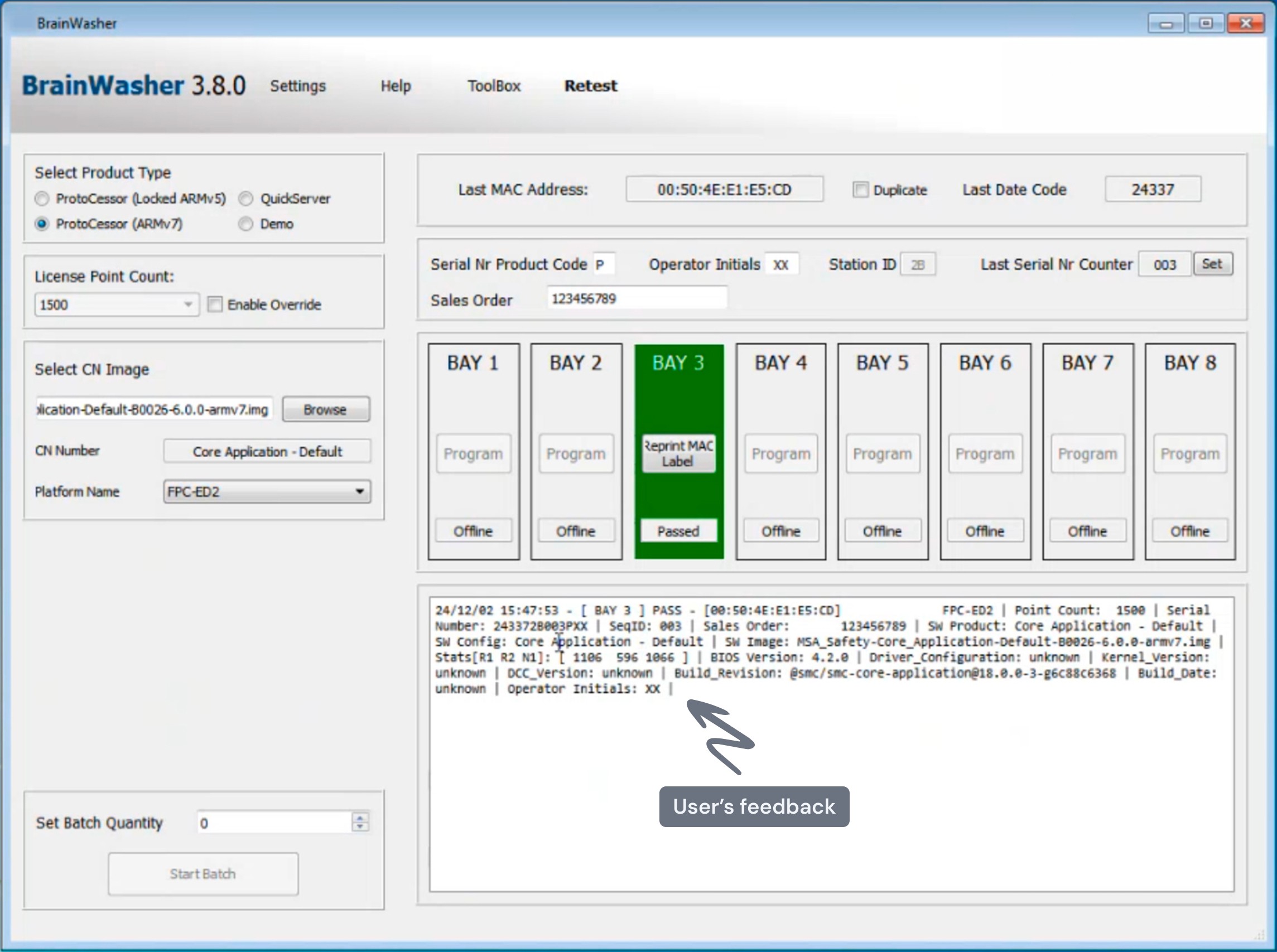 UI with a bay that's completed programming
